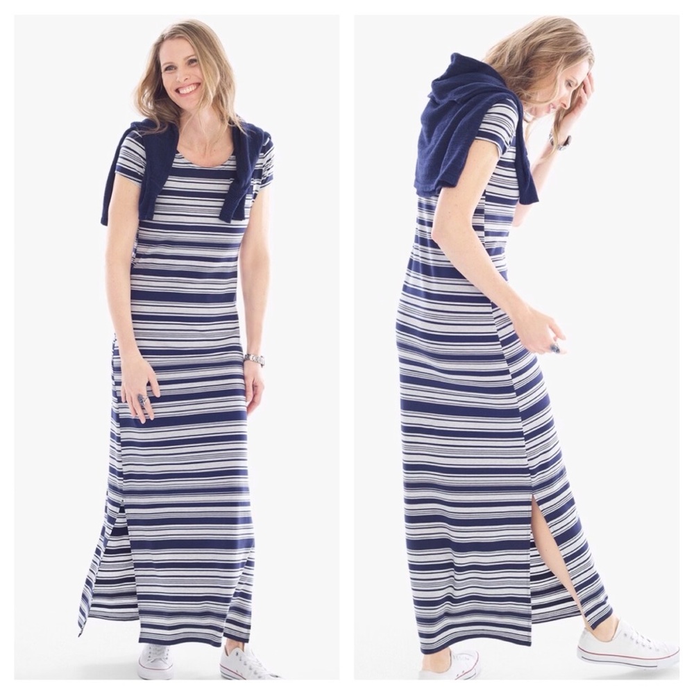Chico’s Zenergy Laurel Blue Striped Lyocell Blend Maxi Dress Size 0 Small Beach